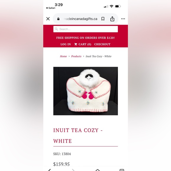 Inuit Handcrafted Tea Cozy with Rabbit Fur Trim - Picture 5 of 5